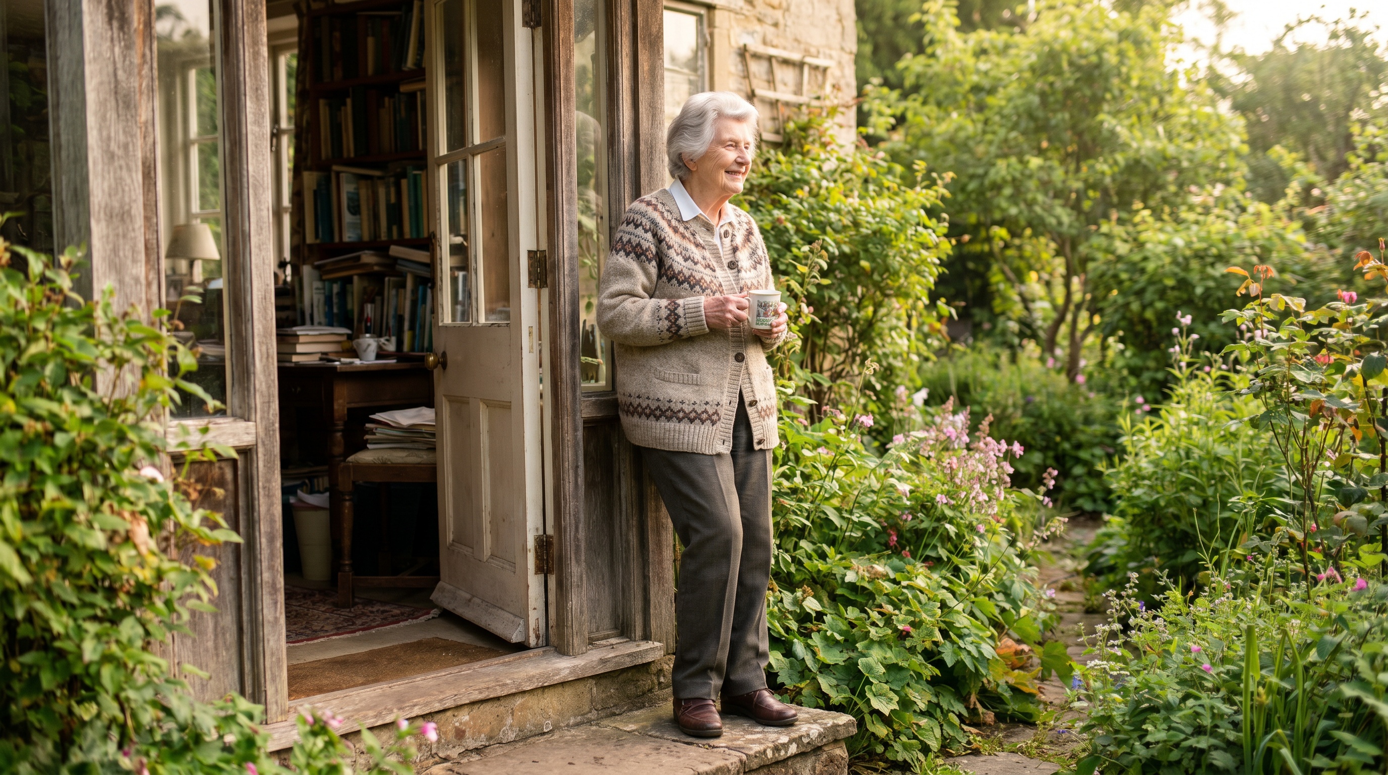 My mother, in her mid-eighties, standing tall and independent in her own home.